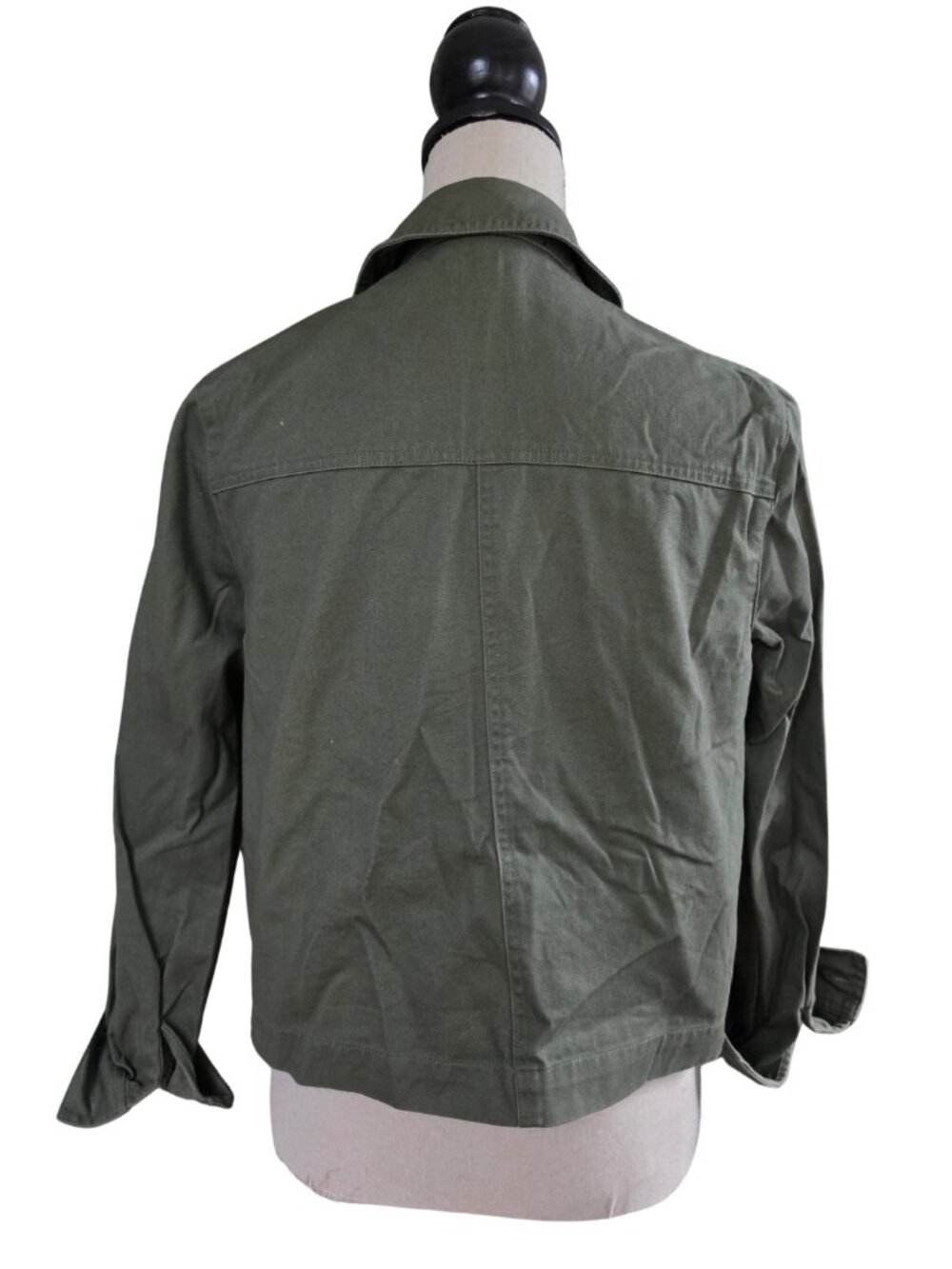 Forever 21 Olive Green Utility Field Short Jacket Embroidered Patches Army Small - Picture 6 of 7